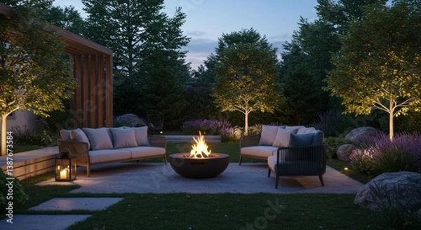 Obraz Serene Evening Fire Pit Patio
