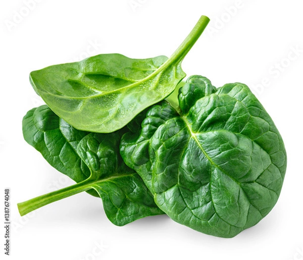 Obraz Organic Spinach leaves isolated on white background. Baby Spinach leaf Flat lay. Top view.  Espinach leaves food salad ingredient. Package design element