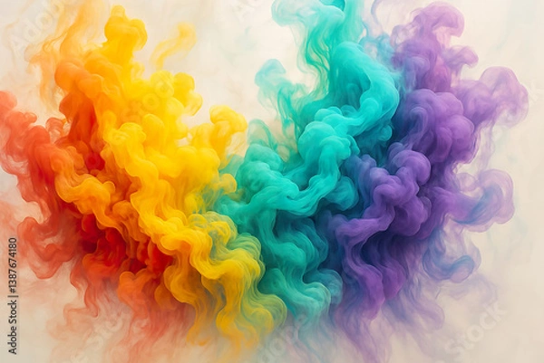 Fototapeta Vibrant multicolor ink clouds swirling in soft studio light atmosphere