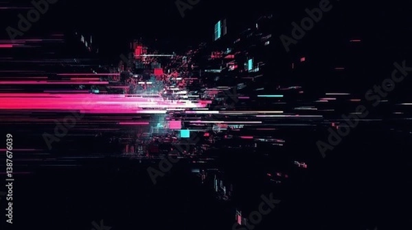 Obraz Neon glitch streaks and data distortion for tech or cyberpunk effects
