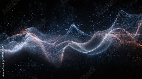 Fototapeta Mystical flowing particle field with soft waves of energy and glowing dust for science fiction motion graphics and ethereal design elements