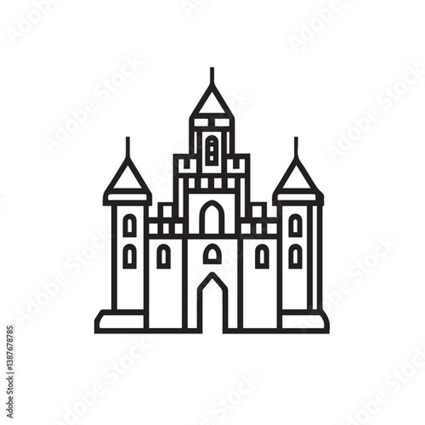 Fototapeta Detailed castle stands prominently in simple line art image