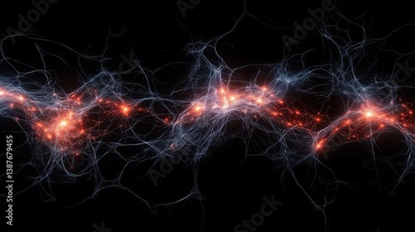 Fototapeta Sci-fi brain pulse with glowing synapses and electric neural connections