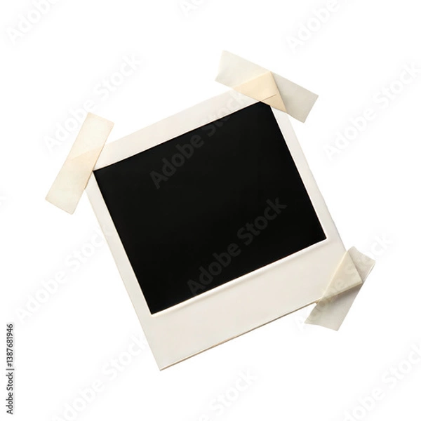 Fototapeta Polaroid frame with tape isolated on transparent background.