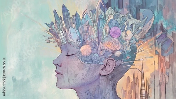 Obraz Surreal portrait of person with crystal crown and futuristic background