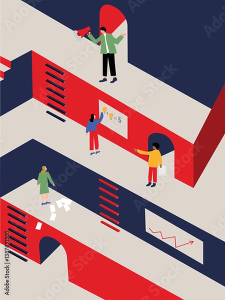 Obraz Isometric team working together 