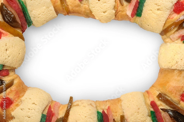 Fototapeta Rosca de reyes frame with white background