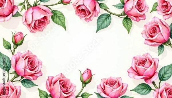 Fototapeta Delicate watercolor rosebuds arranged in a repeating pattern , flowers, spring, buds
