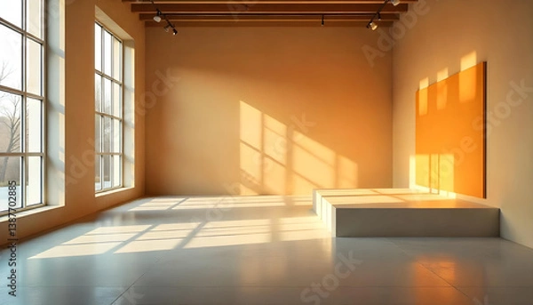 Fototapeta A wide banner with beige to warm gray color blending and delicate noise, styled for minimal product displays