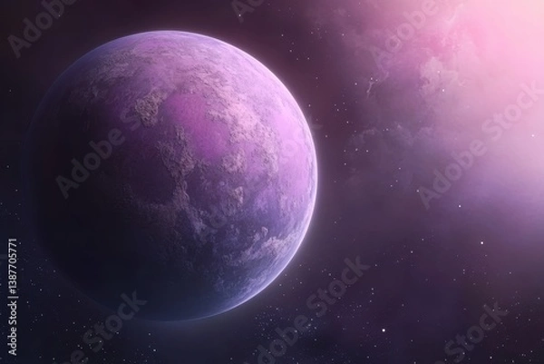 Fototapeta Colorful celestial body illuminated by distant stars in a vibrant galaxy