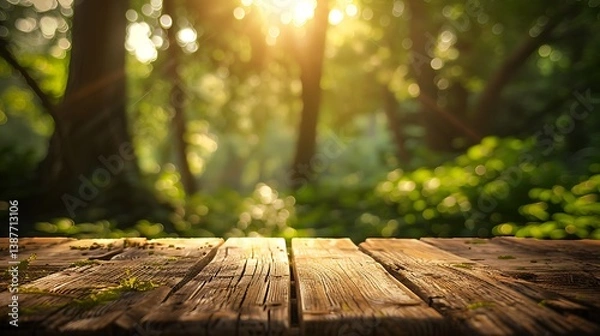 Fototapeta Empty wooden table with christmas theme in background, Warm Glow: A Cozy Evening at a Wooden Table