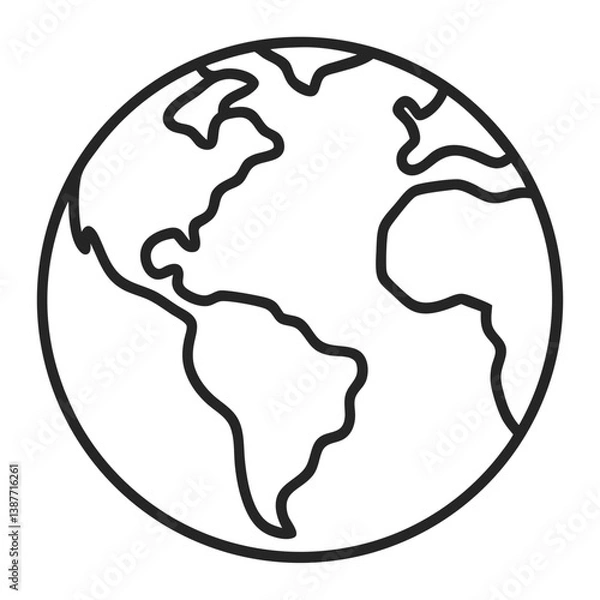 Fototapeta Earth Icon Outline on White Background Coloring Book Page