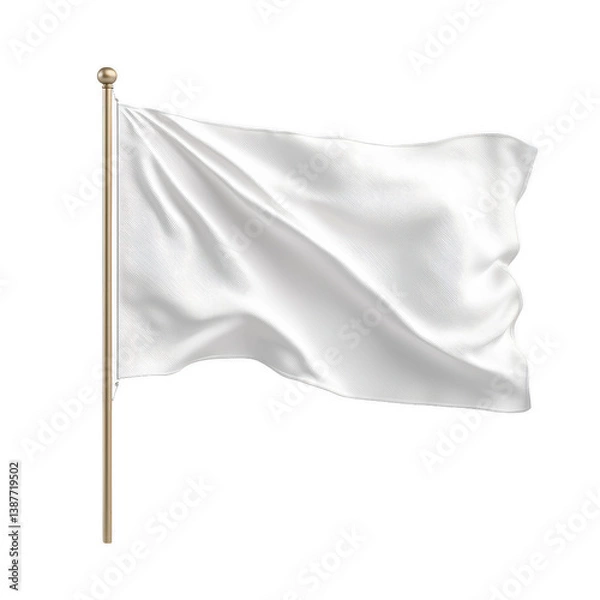 Fototapeta A pristine white flag waving gently in the wind against a transparent background, symbolizing peace, surrender, or truce in various contexts.