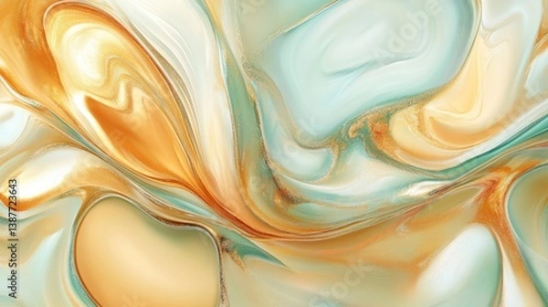 Fototapeta Abstract swirling marble texture with gold and teal hues.