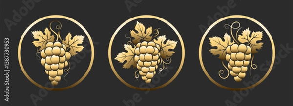 Obraz Vintage golden grapes emblem set