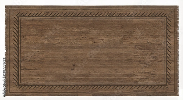 Fototapeta Rustic wooden texture with ornate border on a white background  