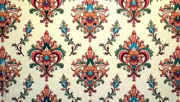 Obraz Intricate floral damask pattern in muted tones, floral, seamless, print