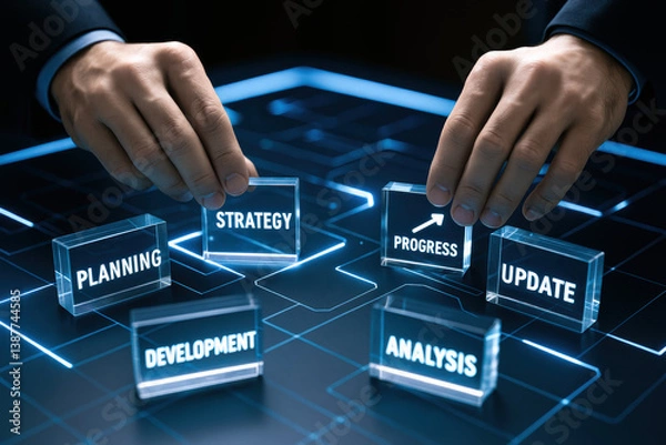 Obraz Enhance your project with this dynamic composition strategy planning and development concepts that symbolize progress and analysis in business