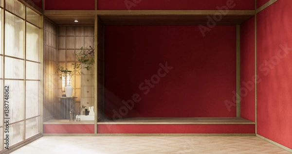 Fototapeta red valentines room japanese traditional style. 3D rendering