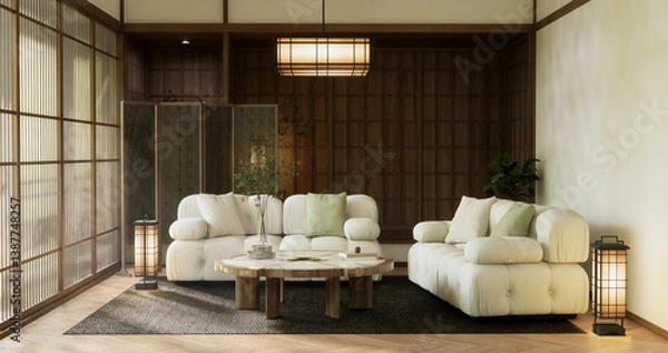 Fototapeta sofa armchair minimalist design muji style.3D rendering