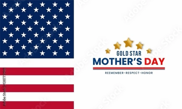 Fototapeta gold star mothers day card with stars on a US America flag background ,vektor ilustration