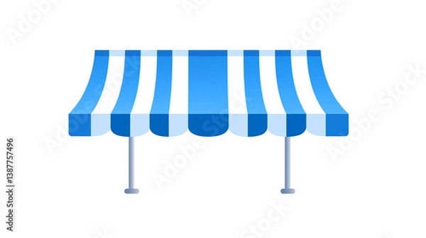 Fototapeta Illustration of a blue and white striped awning on transparent background