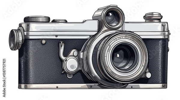 Fototapeta Illustration of a vintage camera with a transparent background