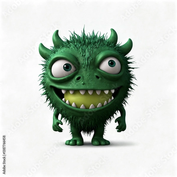 Obraz moody green monster cute 3d art illustration in transparent background transparent background isolated png stock