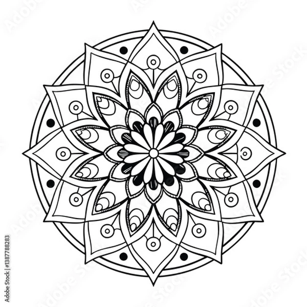 Fototapeta Pattern in the form of a mandala. Henna tattoo mandala. Mehndi style. Decorative pattern in oriental style. Coloring book page.