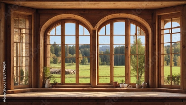 Fototapeta Beautiful Wooden Windows: A Classic Architectural Element That Enhances Any Home