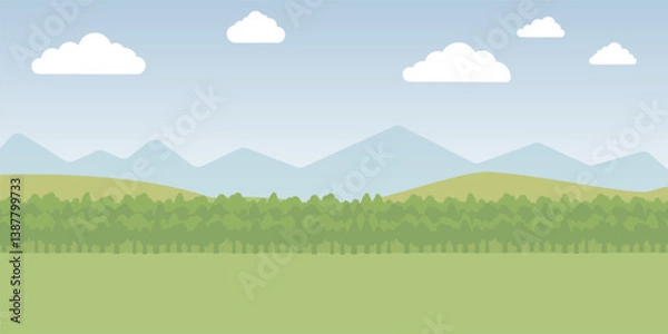 Obraz A pixel art landscape with mountains and trees in foreground