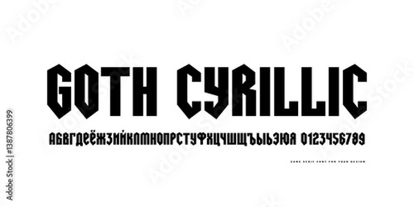 Fototapeta Cyrillic sans serif font in gothic style. Letters and numbers for logo and emblem design. Black print on white background