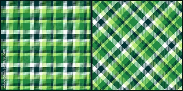 Fototapeta Green tone plaid seamless pattern vector. Background graphic tartan fashion design use for print, texture, cloth, fabric, flannel.
