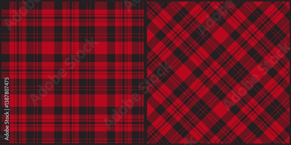 Fototapeta Red tone plaid seamless pattern vector. Background graphic tartan fashion design use for print, texture, cloth, fabric, flannel.