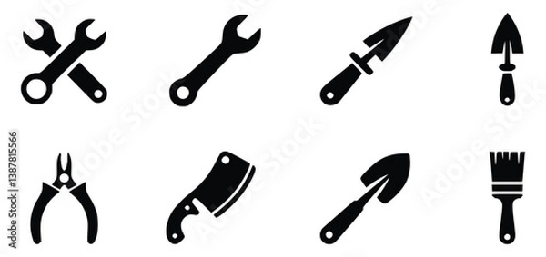 Fototapeta Silhouette Vector Set Of Gardening And Construction Tools Icons Collection