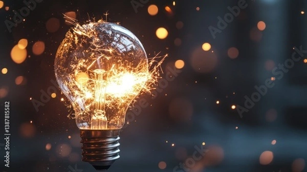 Fototapeta Creative burst: Lightbulb exploding with sparking energy, symbolizing innovation