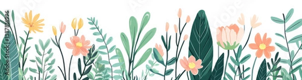 Obraz vibrant collection of cute cartoon flowers and plants, showcasing variety of colors and shapes, perfect for adding cheerful touch to any design or project