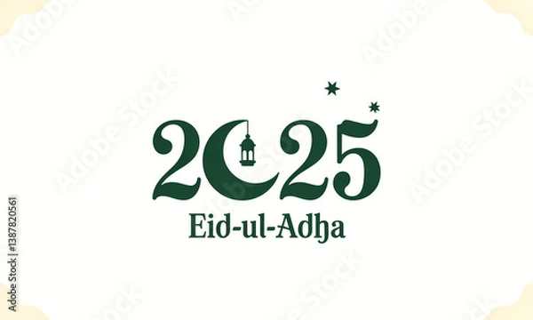Fototapeta eid ul adha Mubarak 2025 -  Eid-ul-Adha Celebration Design - Crescent Moon, Lantern, and Starry Festive Elements"