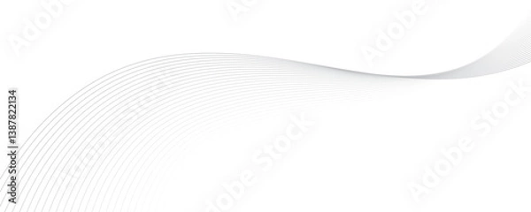 Obraz Abstract gray wave dynamic curve lines on transparent background with flowing particles. Digital energy waves technology concept. Modern backdrop design for business, presentation, banner.