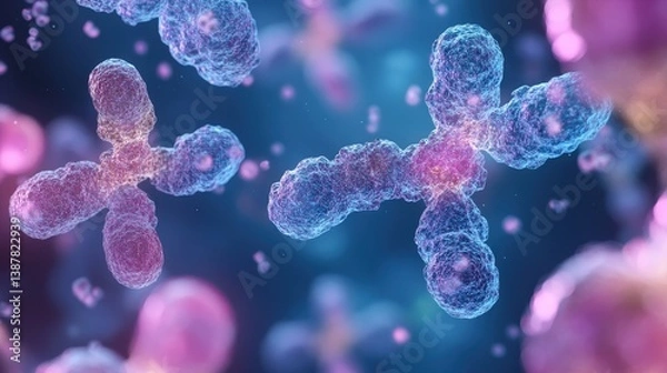 Fototapeta Examination of chromosomes during different phases of cell division. 4k,space for text,