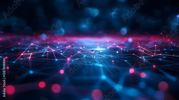 Fototapeta Futuristic technology neon light background empty space with reflection light on floor scene internet data network connection abstract virtual reality 3D render