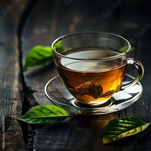 Fototapeta Elegant Tea Moments: Artistic Teapots and Cups with Steaming Tea in Warm, Cozy Ambiance