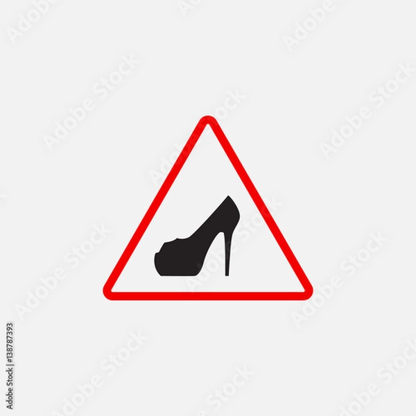 Fototapeta vector triangle with shoe inside. Vector high heels woman driver sign.