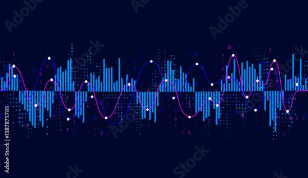 Fototapeta Economic graphs and business reports depict a stock market crash with declining financial indicators on a blue technology backgroun