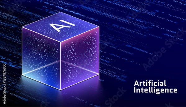 Obraz Artificial Intelligence Server Big Data Machine Learning Algorithms 3D Cube Isometric Icon Data Storage Computational Processes AI Optimization Digital Technology Information System Efficiency