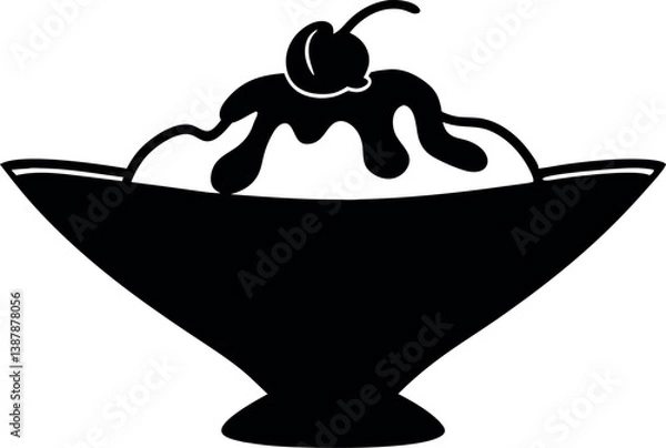 Fototapeta Elegant black silhouette of Ice Cream Sundae vector art illustration.