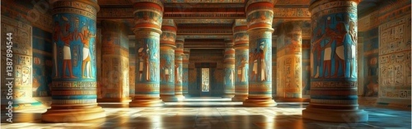Fototapeta photorealistic interior of an Egyptian palace featuring intricate hieroglyphic murals