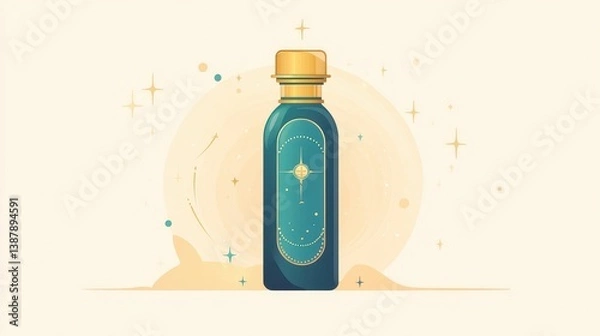 Obraz Stylish Blue Bottle with Golden Cap and Starry Background