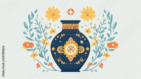 Obraz Decorative Floral Jar with Vibrant Design