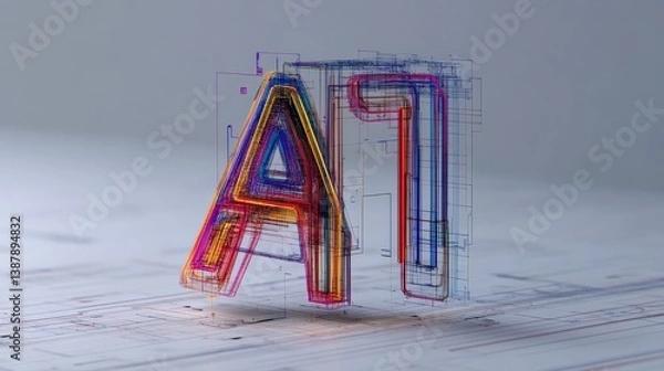 Fototapeta Abstract AI Concept with Colorful 3D Letter Design and Digital Effects